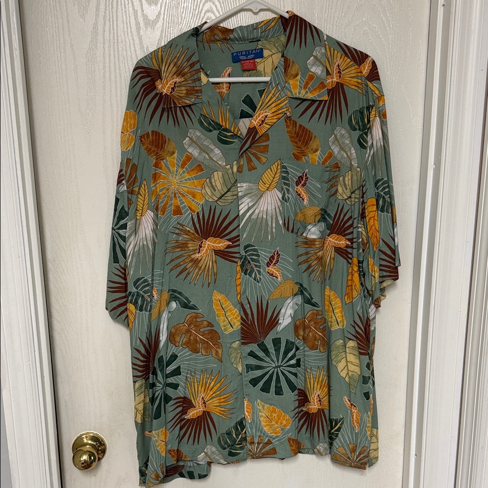 Puritan Green Multicolor Tropical Men's Shirt